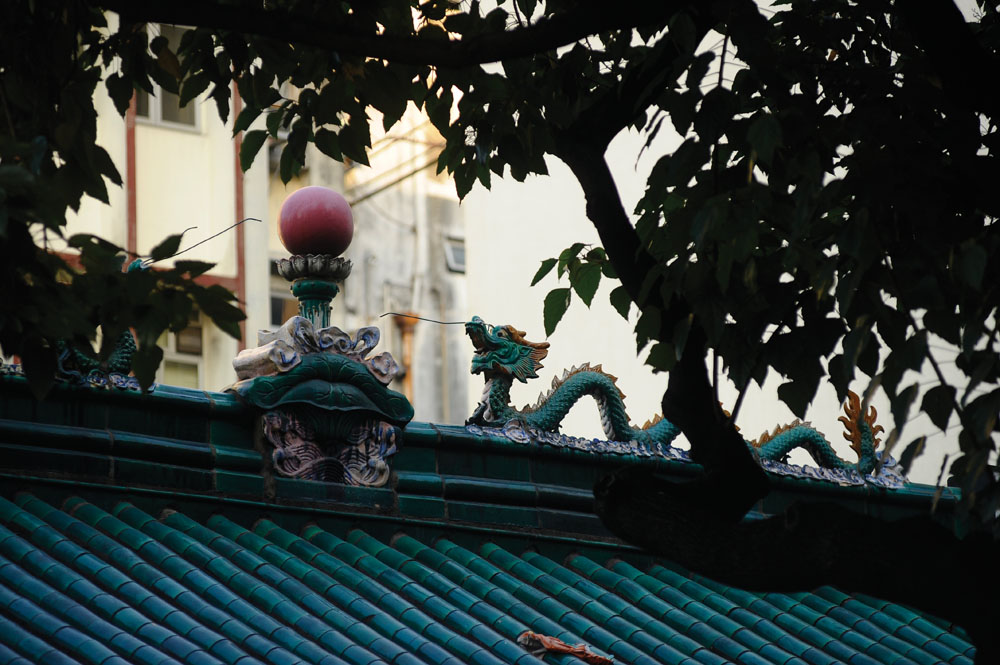 屋脊的裝飾加上牆磚，形成一種結構和傳統美感。