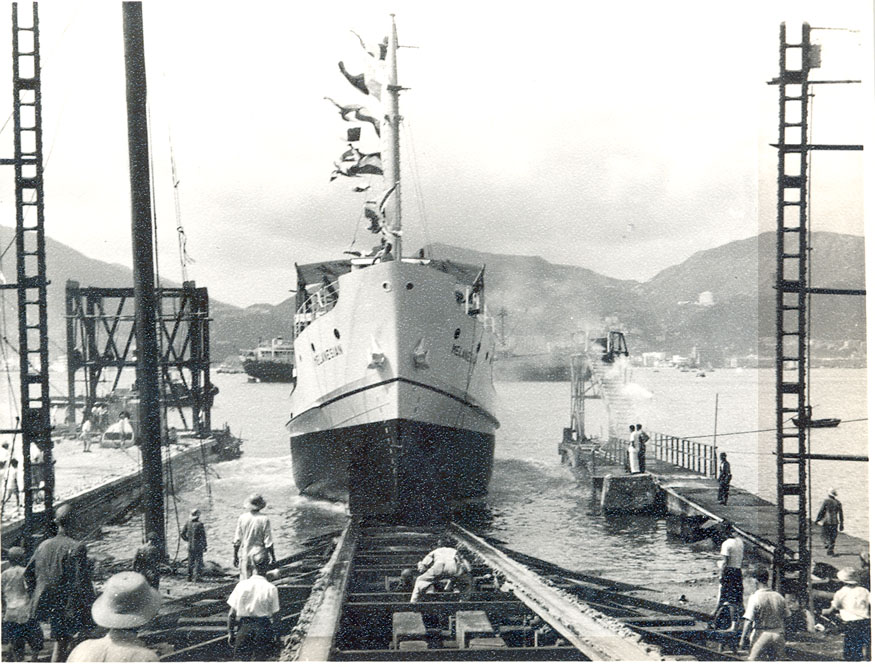 新船進行下水禮，1950年代。
