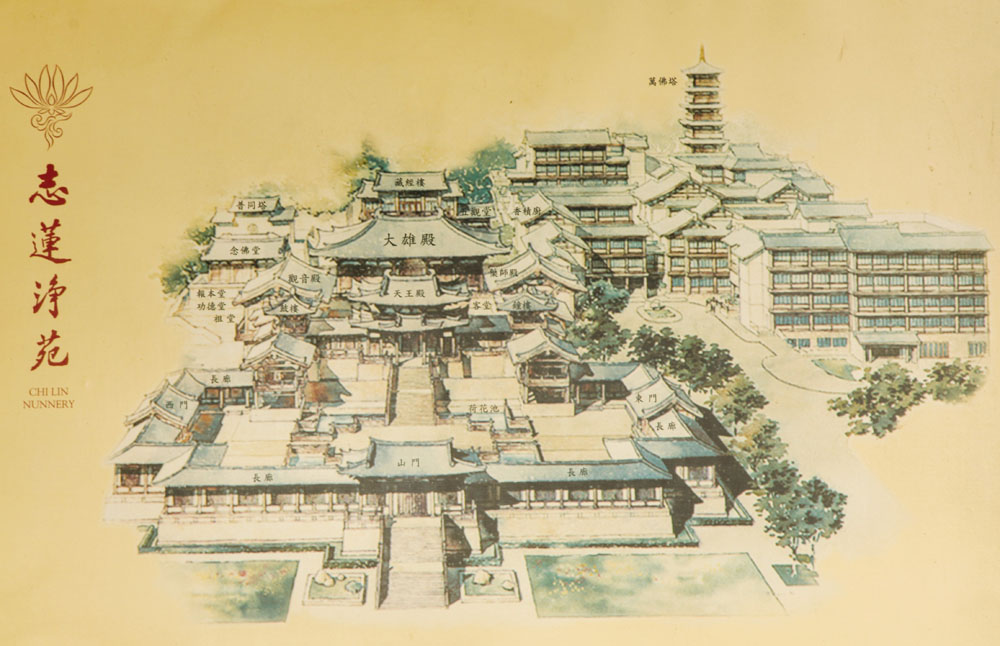 佛寺採用「三進三重門一院」布局，一院指東北面的萬佛塔。