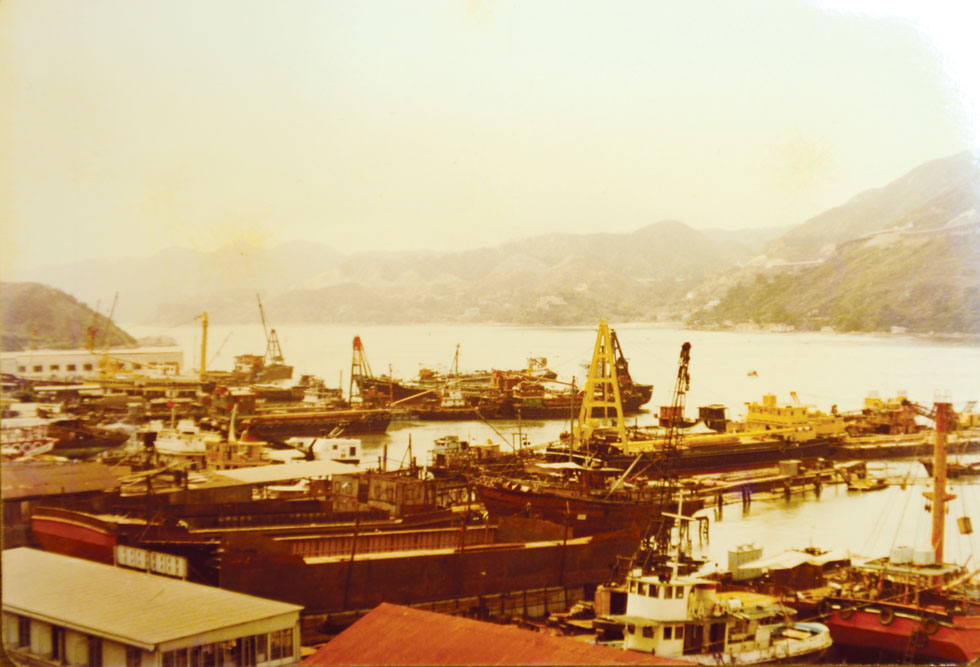 這是担杆山船廠的舊照，圖中所見為數間船廠的範圍。